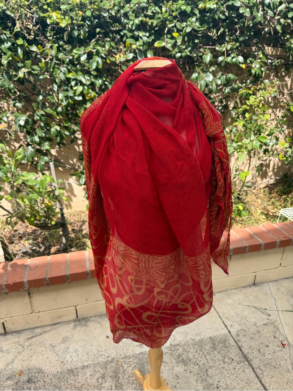 Red Lightweight Scarf with Gold Accents - Women's Accessory